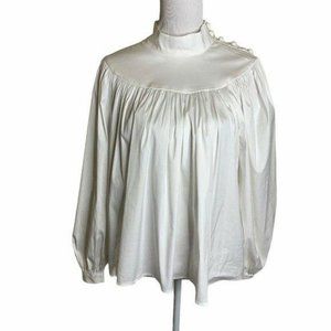 Ann Taylor Balloon Sleeve Mock Neck Peasant Blouse